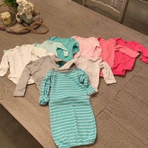 Bundle of (8) Long Sleeve Onesies and 1 Gown